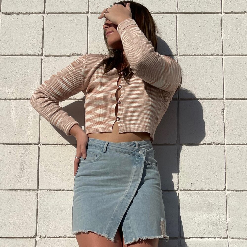 Button Front Brushed Texture Sweater